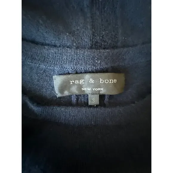 Rag & Bone New York Mens Sweater Navy / Black Wool Lamb Leather Shoulders Size S